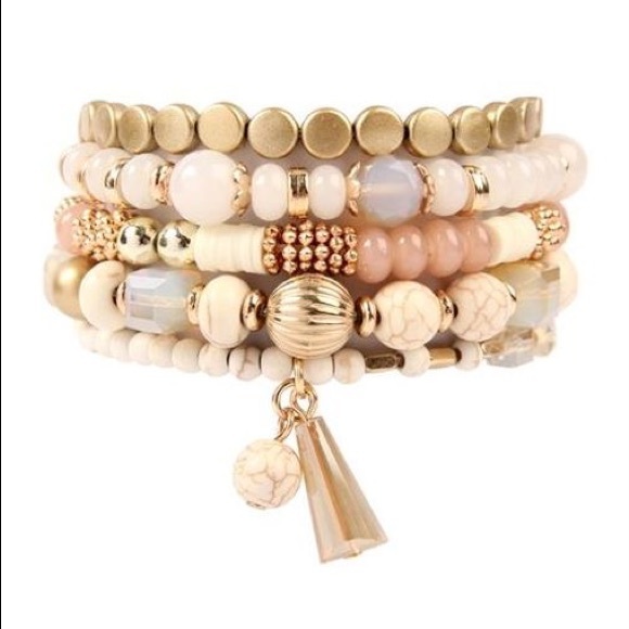 COPY - Natural multi beads stretch bracelet. Set of 5 - Picture 1 of 2